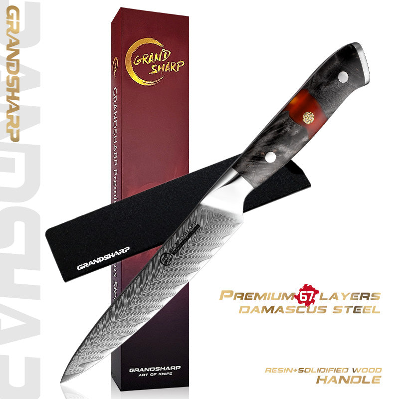 Grandsharp Damascus Steel Utility Petty Knife with Resin & Wood Handle