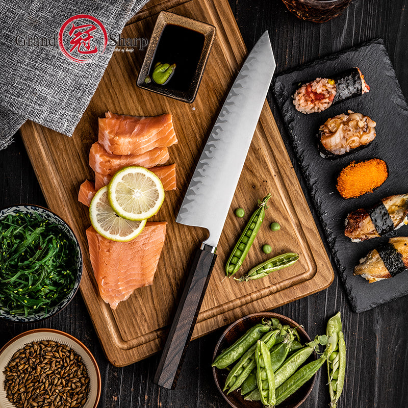 Grandsharp Handmade 5 Layers Clad High Carbon Stainless Steel Kitchen Chef Kiritsuke Knife with Ciricote Wood Handle