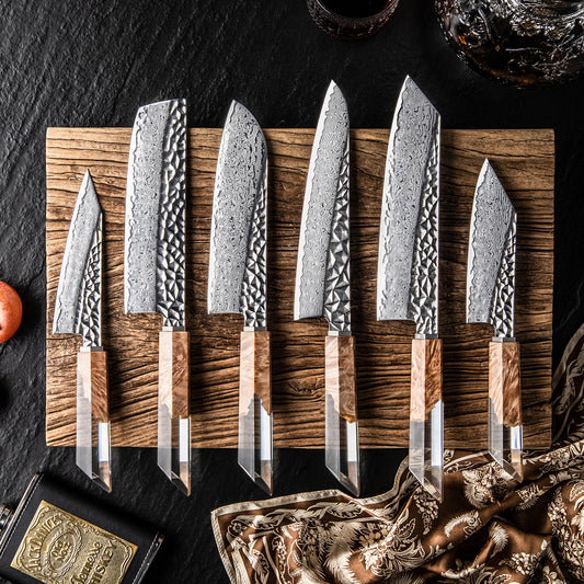 GRANDSHARP Kitchen Knife Set 1-6 Pcs 67 Layers Damascus Steel AUS10 Core Blade Transparent Resin&Wood Handle for Cooking Slicing