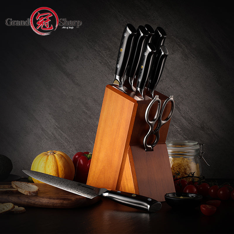 Grandsharp Damascus Knife Set 67 Layers AUS-10 Japanese Damascus Steel Chef Cleaver Boning Kiritsuke Santoku Kitchen Knives