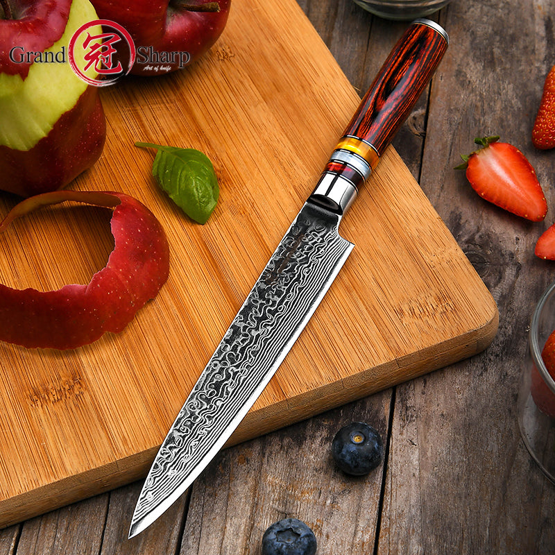 Professinal 5.3 Utility Knife 67 Layers Damascus Steel Kitchen Chef Utility Multifunction Knives With Pakka Wood Handle