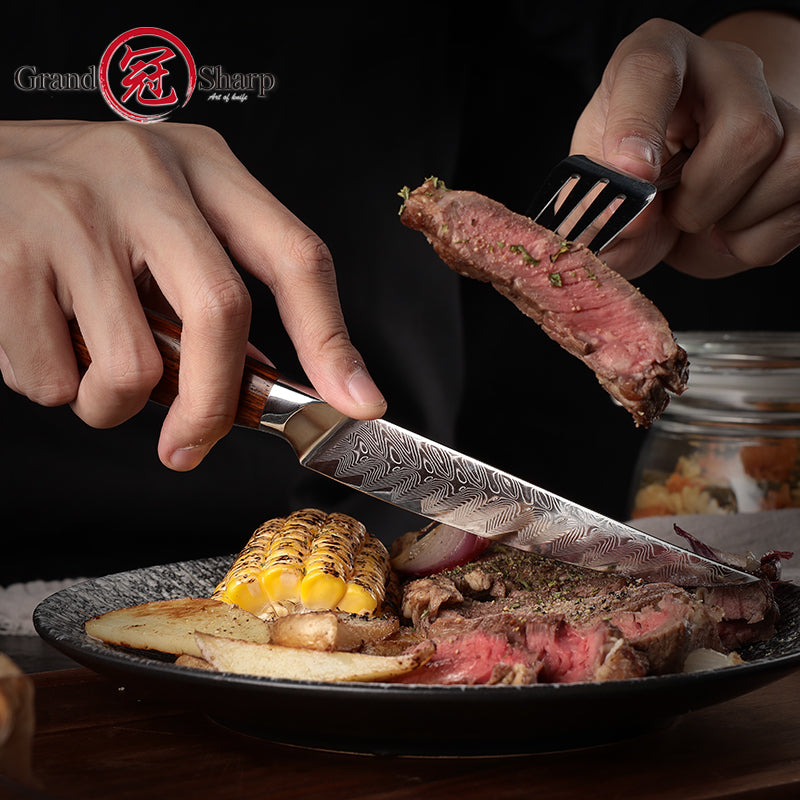 5 Inch AUS10 Super Steel 67 Layer High Carbon Damascus Chef Steel Steak Knife Dinner Table Knife Africa Rosewood Handle
