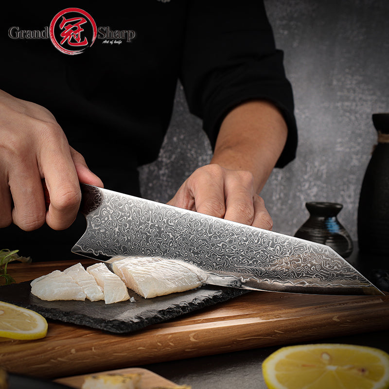 Grandsharp 7.5'' Damascus Steel Chef Kiritsuke Knife 67 Layers Japanese 10CR15MOV Steel Kitchen Chef Knives Sandal Wood Handle