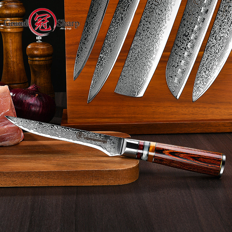 Grandsharp Professional 5.5'' Boning Knife 67 Layers High Carbon Damascus Steel Kitchen Boning Knife Pakkawood Handle