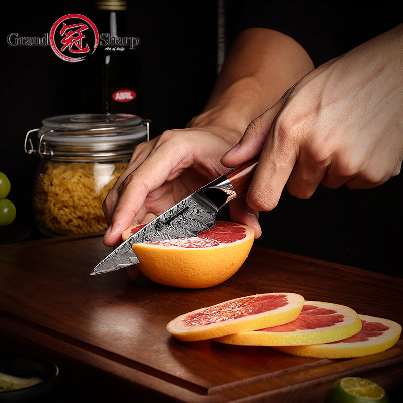 Grandsharp 3.4 Inch Damascus Chef Knife AUS10 Super Steel 67 Layer High Carbon Steel Ultra Sharp Kitchen Paring Knife