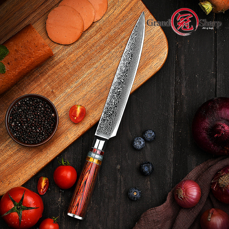 Grandsharp Professional Damascus Kitchen Chef Knife Carving Knife for Meat Fish Salmon Sashimi Cutting