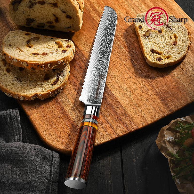 Grandsharp Custom Damascus Steel Bread Knife
