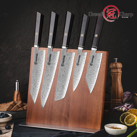 Grandsharp Handmade Damascus Kitchen Knife Collection with Ebony Handle