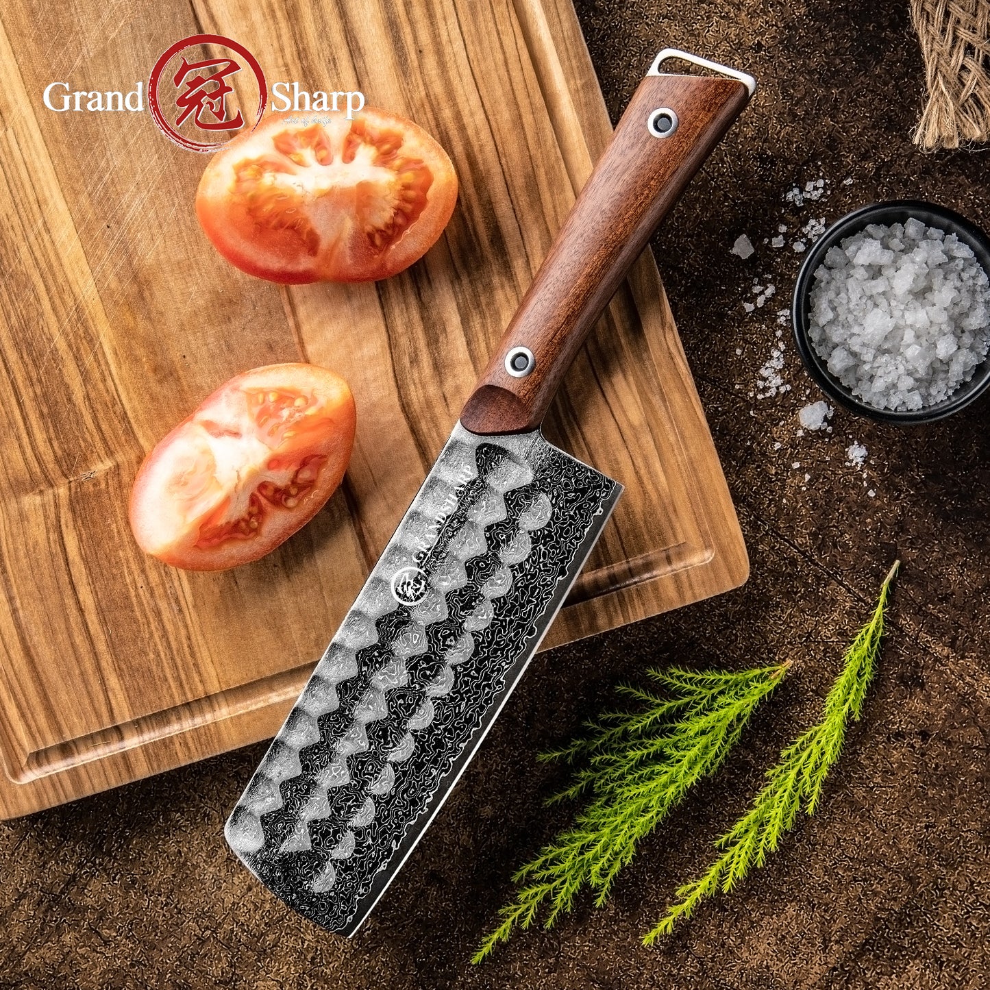 Grandsharp Black Damascus 10Cr15CoMoV Nakiri Cleaver Knife