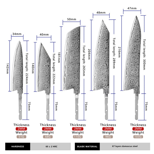 Grandsharp 67 Layers Damascus Steel DIY Hidden Tang Blade with Rose Pattern