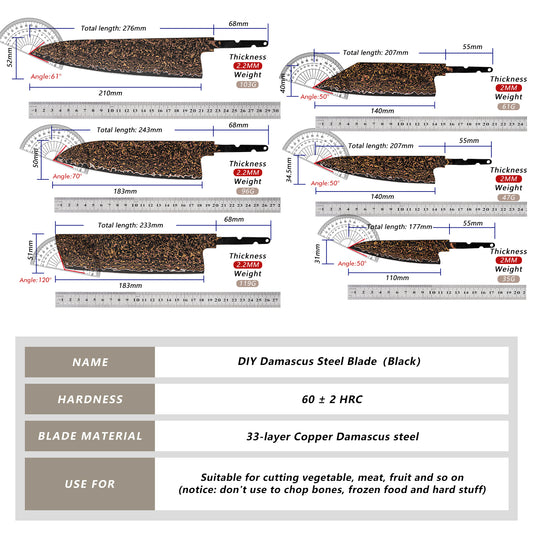 Grandsharp 33 Layers Copper Black Damascus DIY Blade