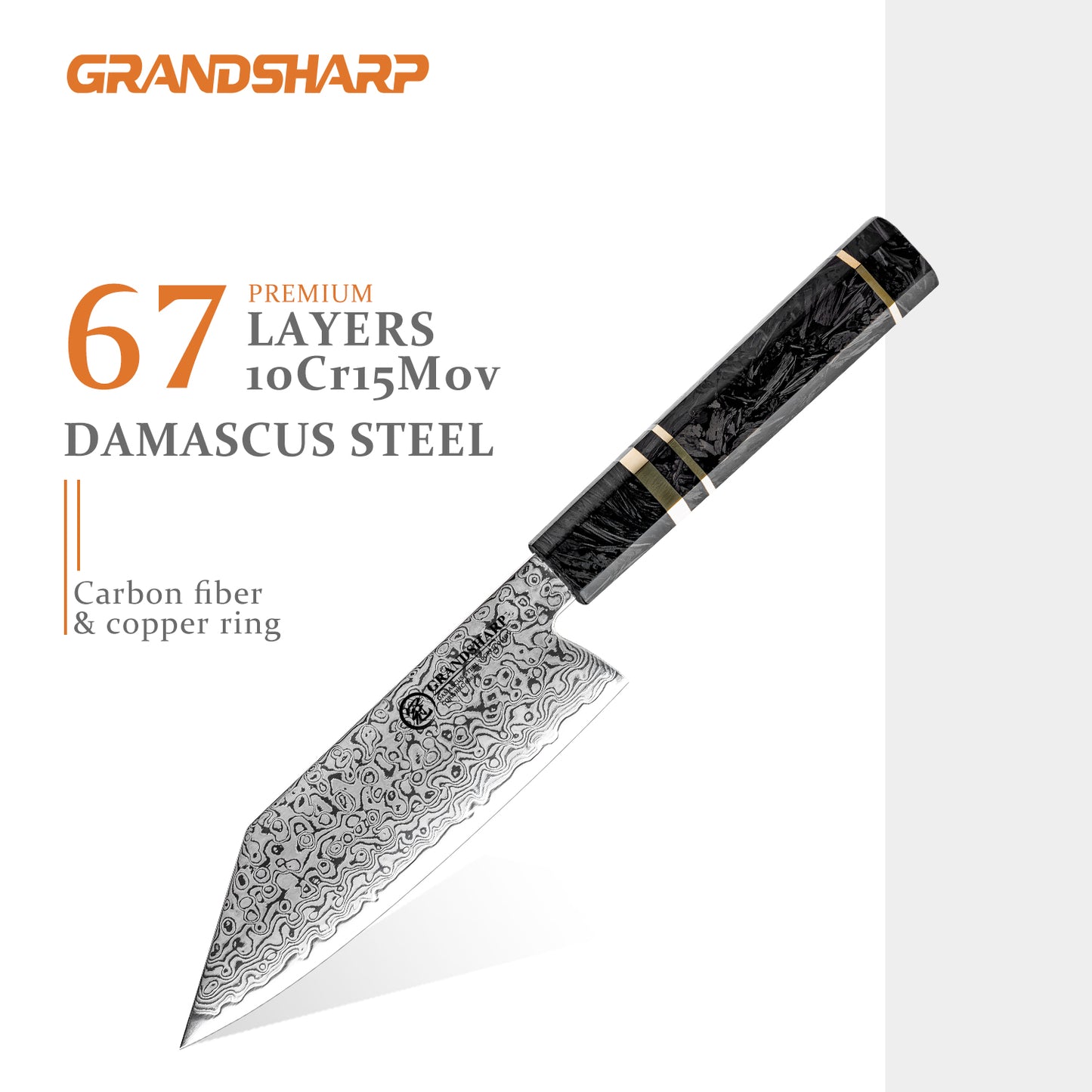 Grandsharp 6 Pcs Japanese Chef Kitchen Knives Set 67 Layers 10Cr15Mov Damascus Steel Chef Knife Sets Black Carbon Fiber Handle