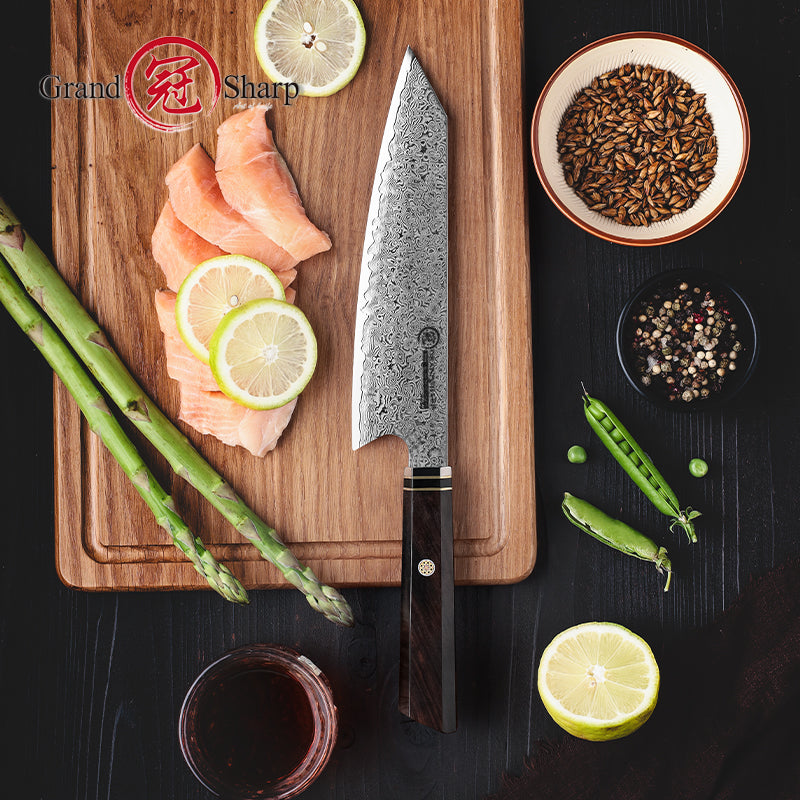 Grandsharp 8 Inch 67 Layers Damascus Steel Kitchen Chef Kiritsuke Knife Kitchen Cutting Cooking With Ebony Wood Handle