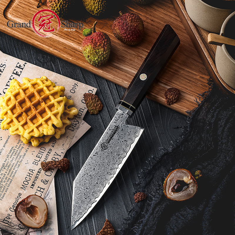Grandsharp Kitchen Chef Knife 67-Layers Damascus Carbon Stainless Steel Bunka Knife with Wood Ebony Handle