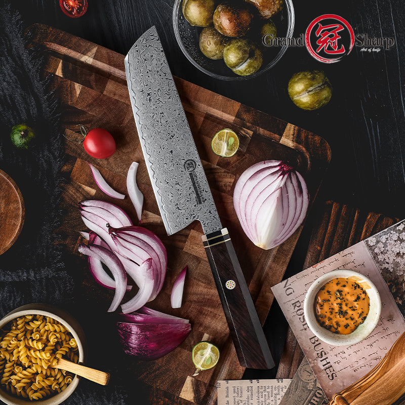 Grandsharp Kitchen Chef Knife 67-Layers Damascus Carbon Stainless Steel Nakiri Knife with Wood Ebony Handle