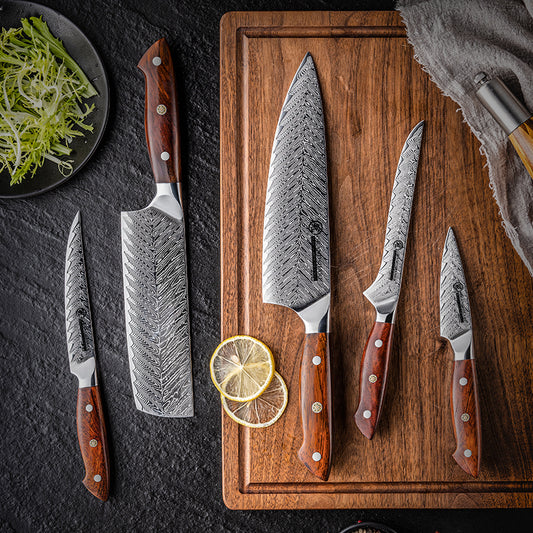 Grandsharp 5Pcs Professional Kitchen Knife Set AUS-10 Japanese Damascus Chef Paring Boning Knives Meat Slicer Fruit Cutting Tool