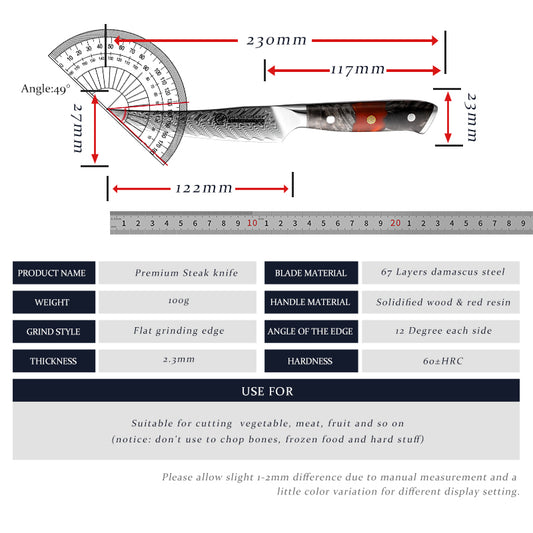 Professional 67 Layers Hand Forged Damascus Steel De Cuchillos Kitchen Knife Western Table Knife Steak Knife