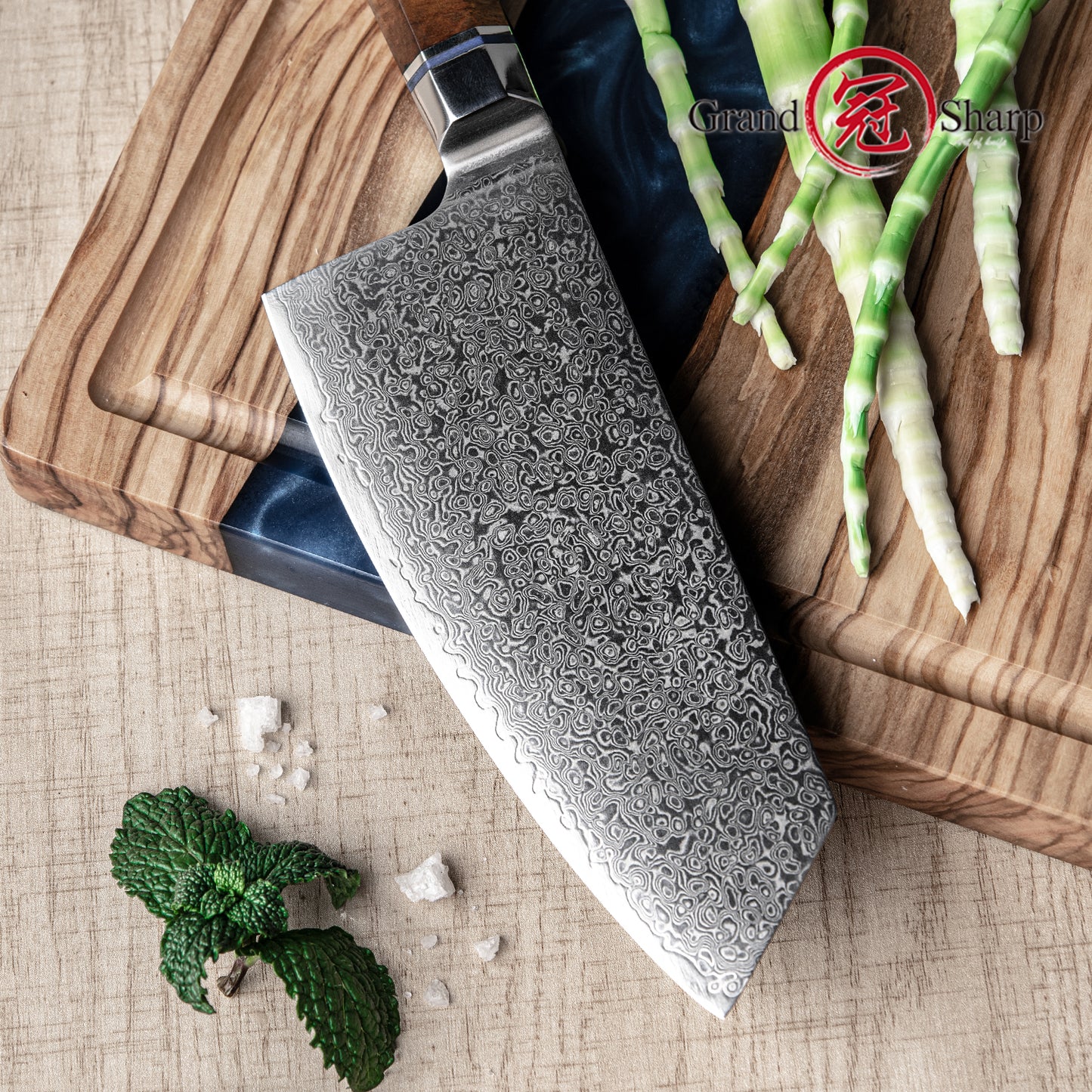 6.7 Inch Kitchen Knife Chopping Cleaver Resin Stabilized Handle 67 Layers Meat Butcher Knives Damascus Steel Chef Cleaver Knives