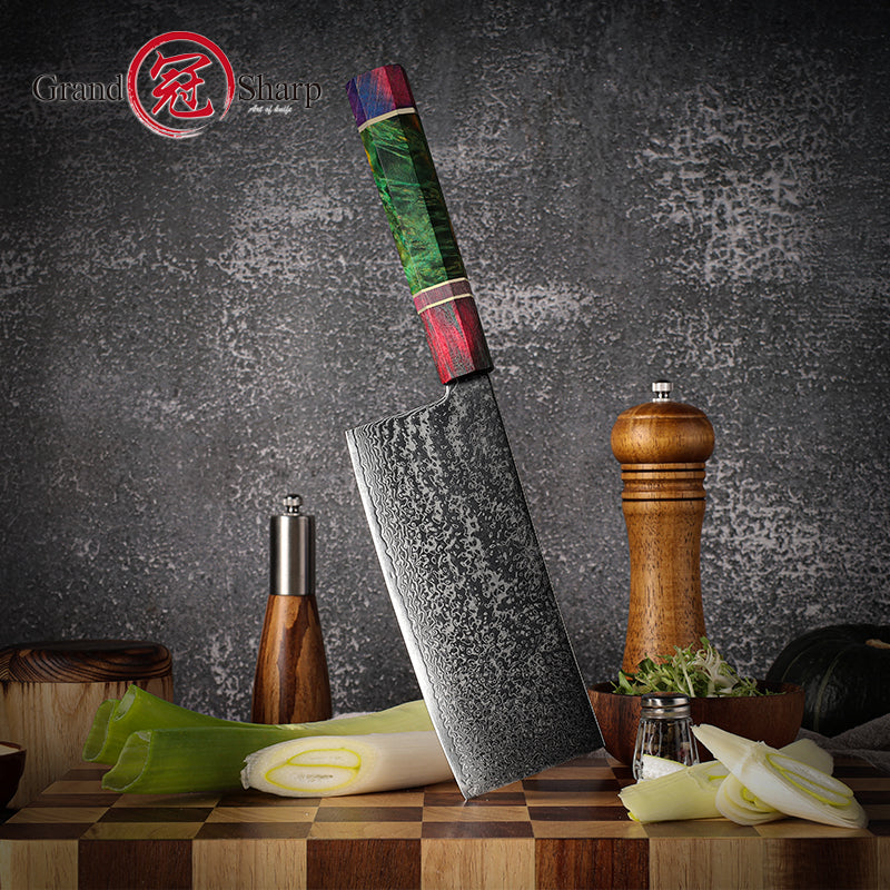 Quality 6.5 Inch Damascus Steel Kitchen Cleaver Knife Butcher Knives Meat Vegetable Chopper with Octagonal Wood Handle