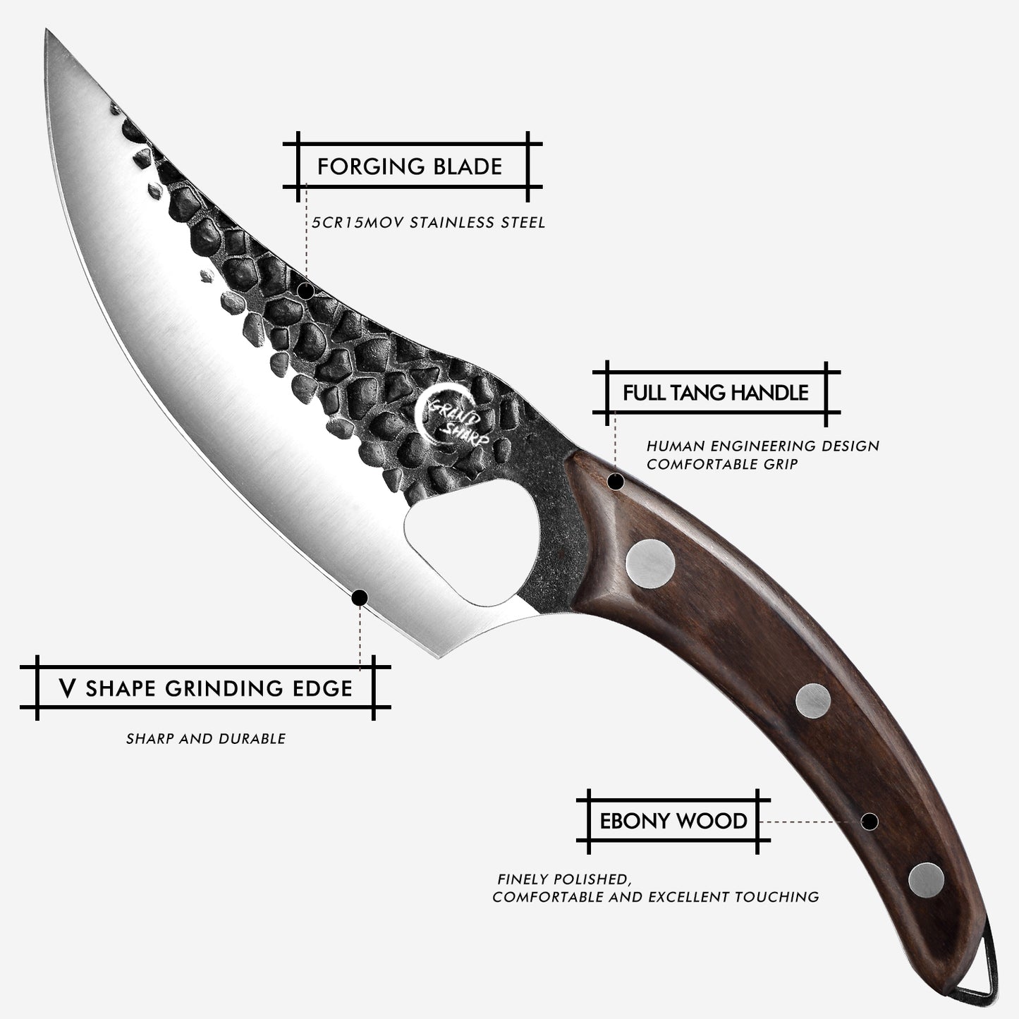 6 Inch Boning Knife Stainless Steel Cleaver Handmade Kitchen Knife Forged Steel Serbian Chef Knife Outdoor Knife Tool GRANDSHARP