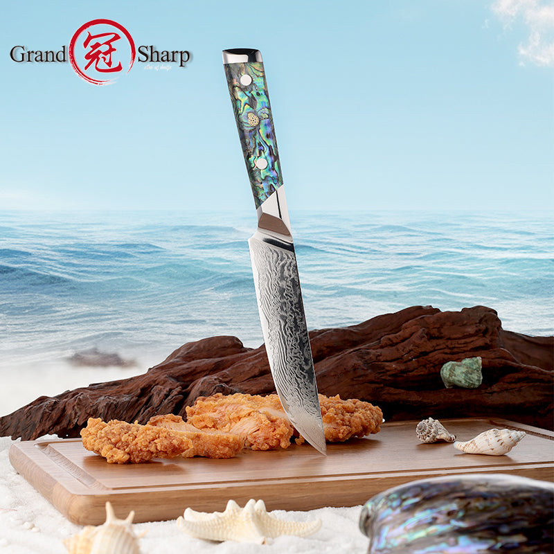 Grandsharp Abalone Handle Damascus Steak Knife