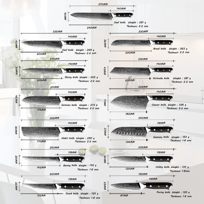 Grandsharp Damascus Knife Set 67 Layers AUS-10 Japanese Damascus Steel Chef Cleaver Boning Kiritsuke Santoku Kitchen Knives