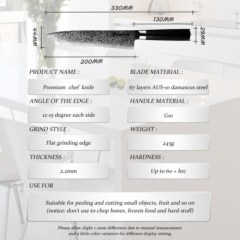 Grandsharp Chef Knife 8 inch AUS-10 Japanese Damascus Steel 67 Layers Japanese Kitchen Knives Kitchenware Gadgets tools G10 Handle