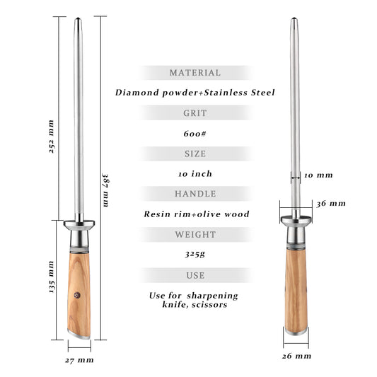 Grandsharp Diamond Sharpening Rod 600# with Olive Wood Handle
