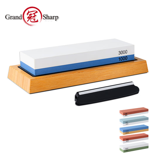 Grandsharp 1-6Pcs Sharpening Stone Double-Sided Professional Whetstone With Non-Slip Bamboo Holder White Corundum Material
