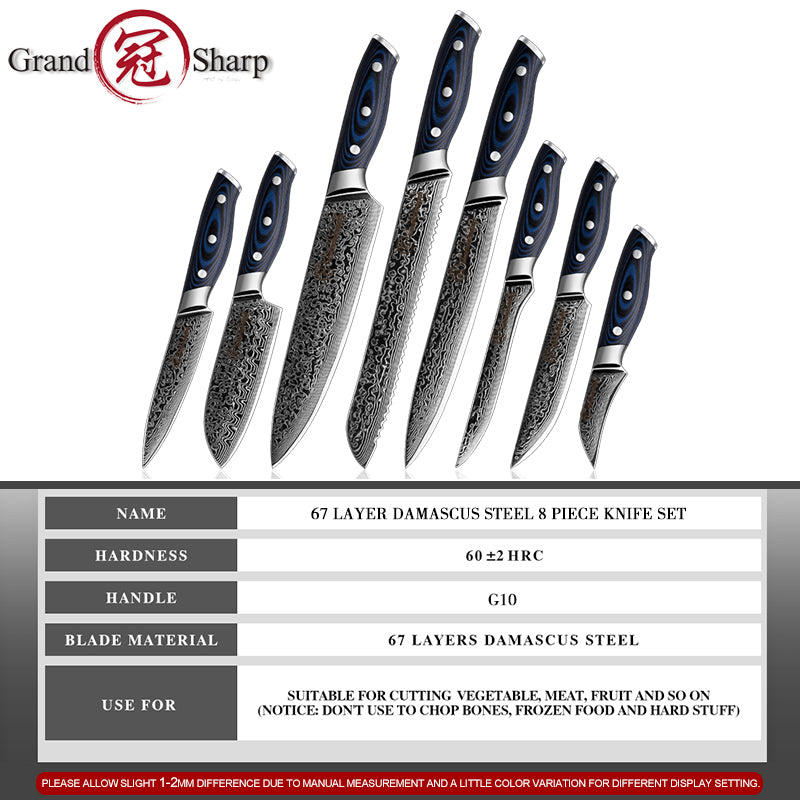 Damascus Kitchen Knives 67 Layers AUS-10 Japanese Steel Chef Santoku Boning Utility Slicing Knives