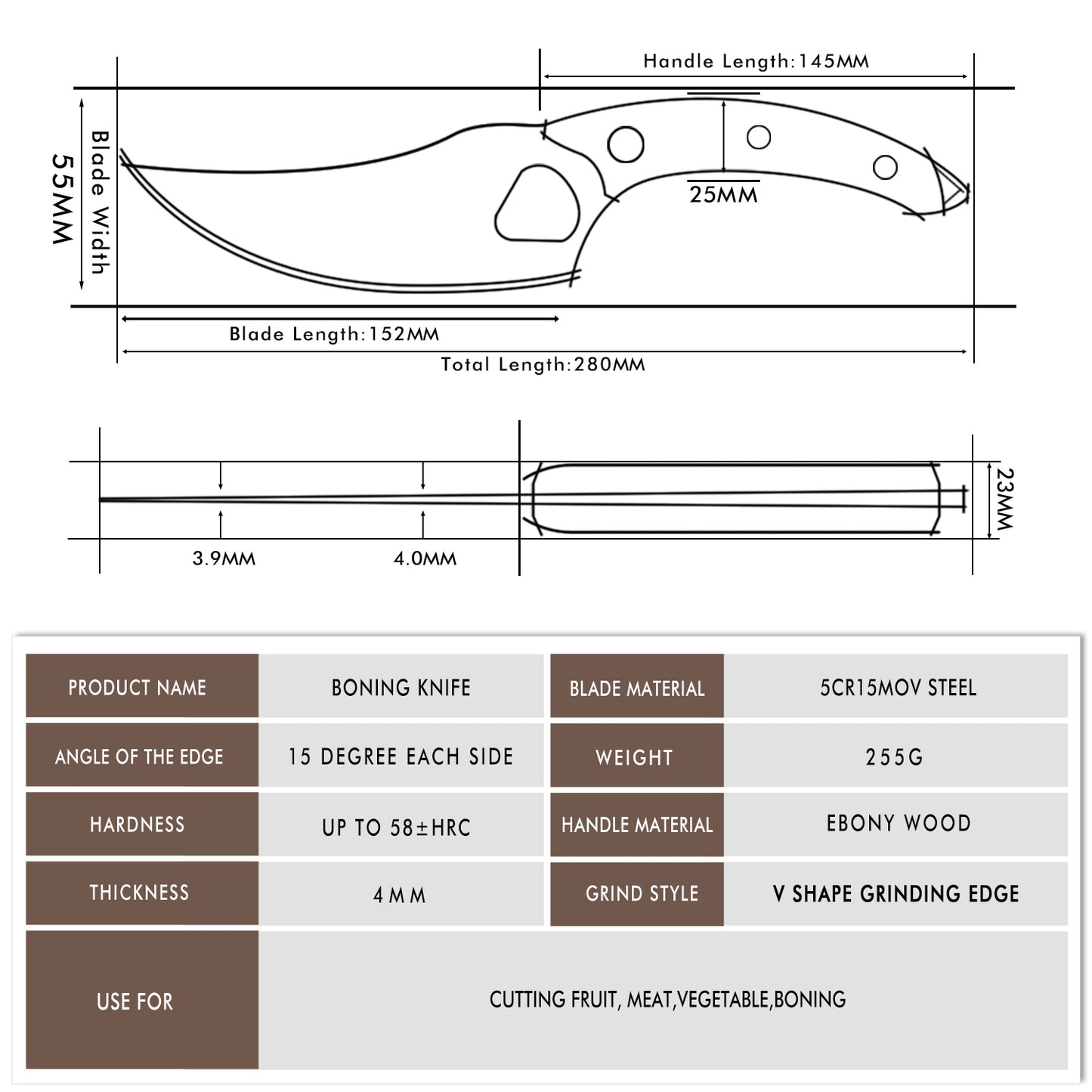 6 Inch Boning Knife Stainless Steel Cleaver Handmade Kitchen Knife Forged Steel Serbian Chef Knife Outdoor Knife Tool GRANDSHARP