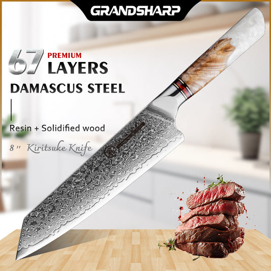 Grandsharp Professional 8 Inch Kiritsuke Knife 10Cr15C0Mov 67 Layers Damascus Kitchen Knives Cleaver Santoku Cooking Tools