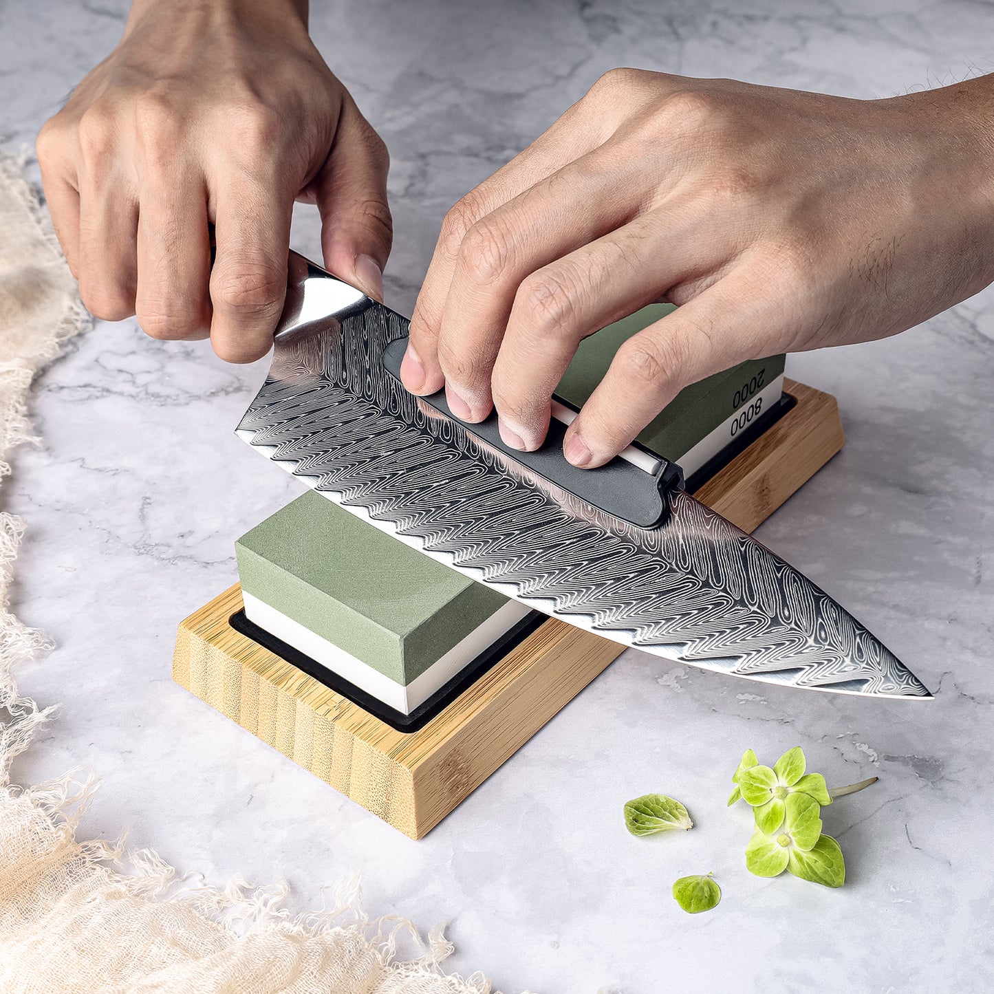 Grandsharp 1-6Pcs Sharpening Stone Double-Sided Professional Whetstone With Non-Slip Bamboo Holder White Corundum Material
