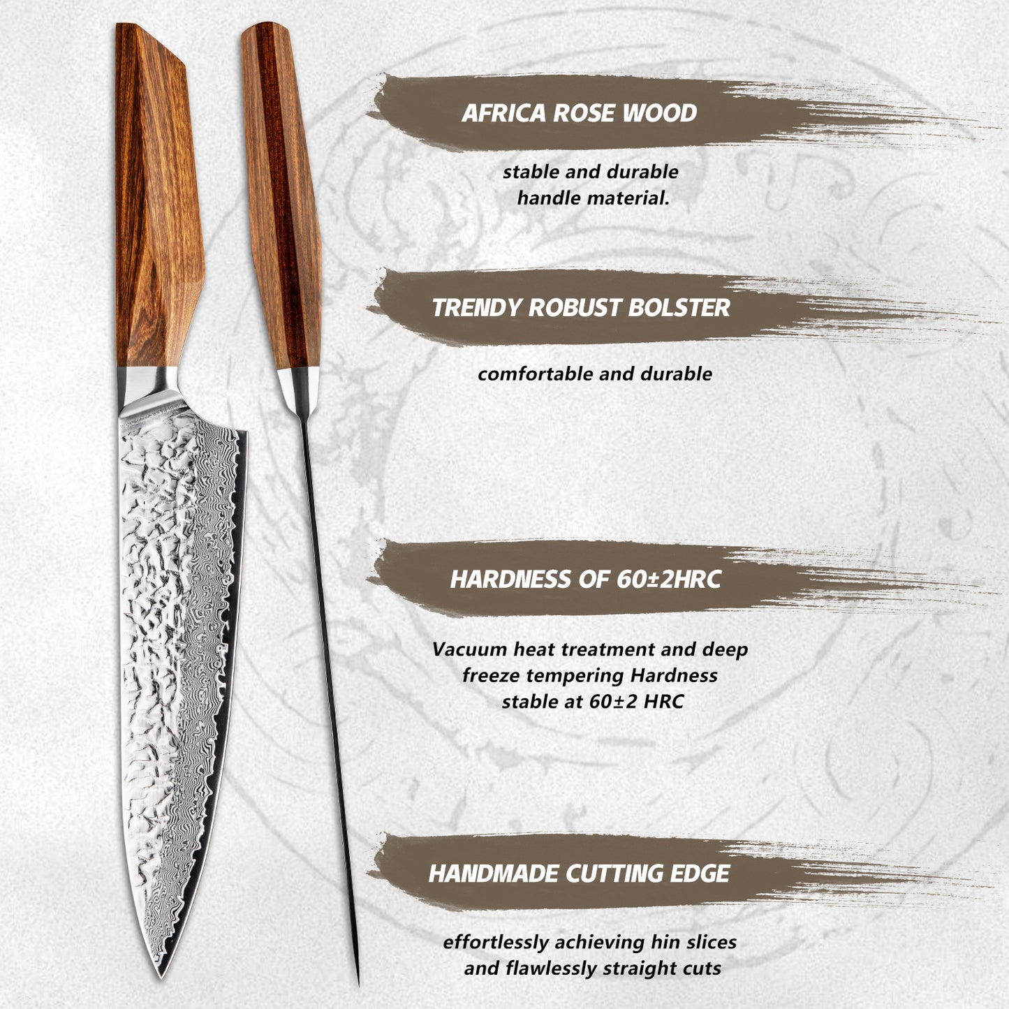 Grandsharp Premium 1-5pcs Damascus Kitchen Knife Set 67 Layers AUS-10 Cutting Core Africa Rose Wood Handle Meat Food Cutter