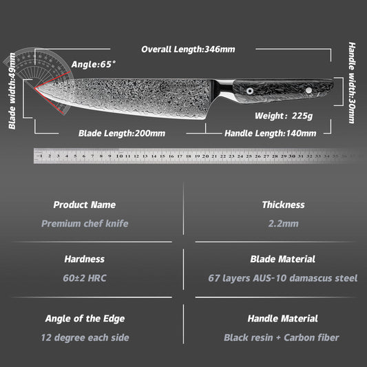 Grandsharp Real Damascus Western Chef Knife Collection With Black Handle