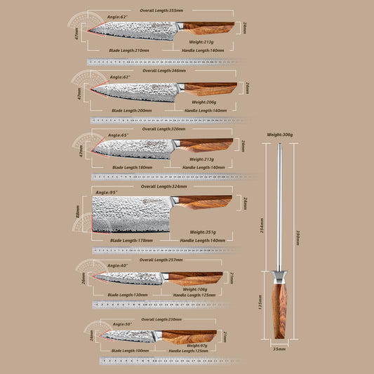 Grandsharp Premium 1-5pcs Damascus Kitchen Knife Set 67 Layers AUS-10 Cutting Core Africa Rose Wood Handle Meat Food Cutter