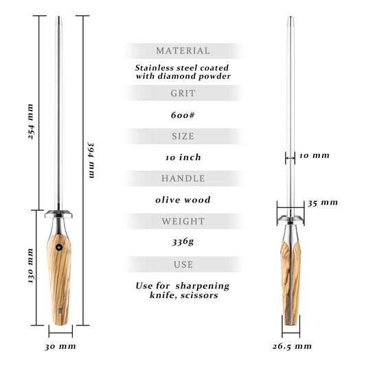 Grandsharp Diamond Sharpening Rod 600# with Olive Wood Handle