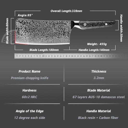 Grandsharp Real Damascus Chopper Cleaver Knife With Black Handle