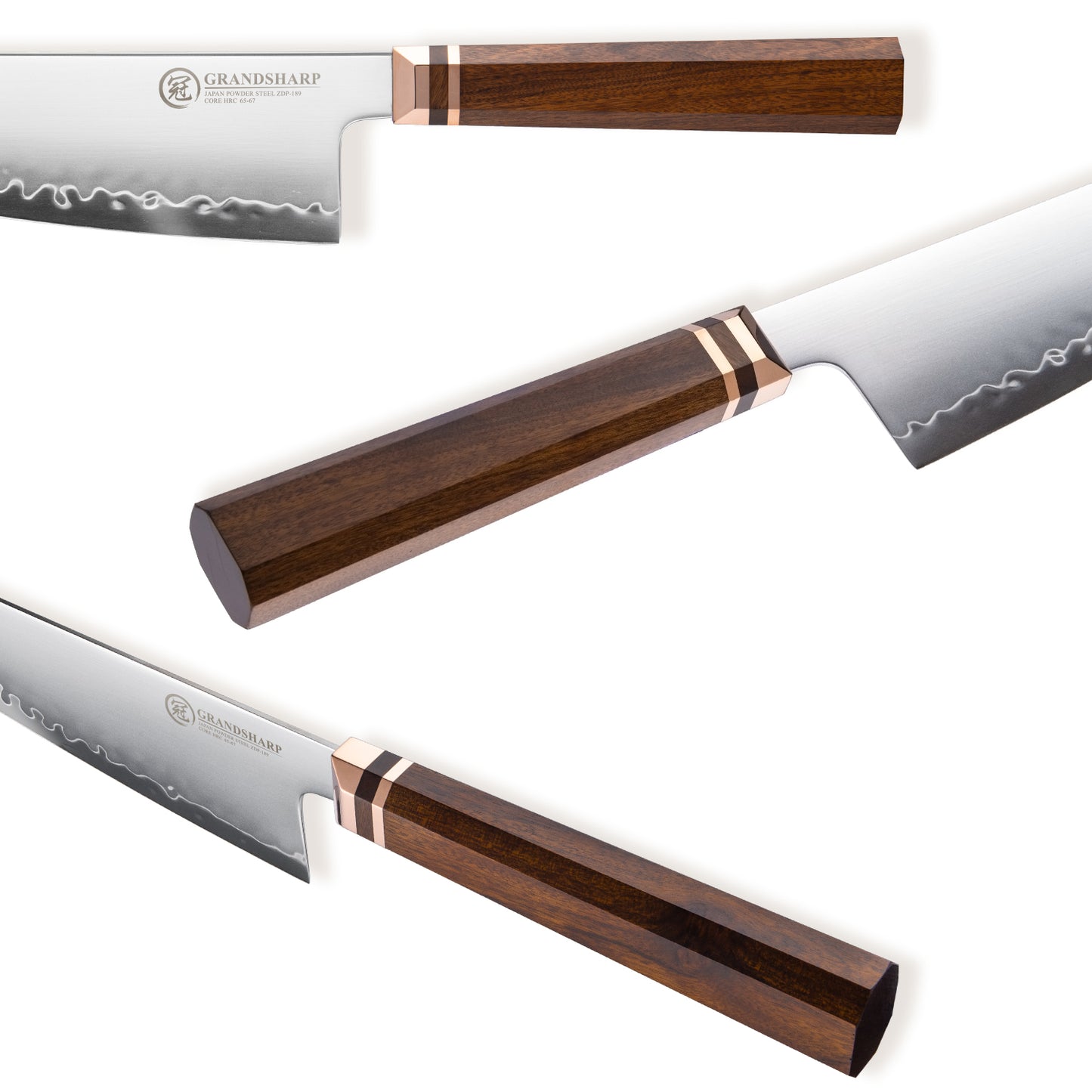 Grandsharp 1-5Pcs Kitchen Knife Set ZDP-189 Steel Core 3 Layer Composite Africa Mkuruti Wood&Brass Handle Complete Knife Set