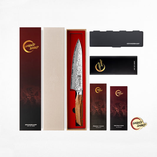 Grandsharp 8'' Kitchen Chef Knife Japanese AUS10 Steel Core Damascus Knife 67 Layers Africa Wood Handle