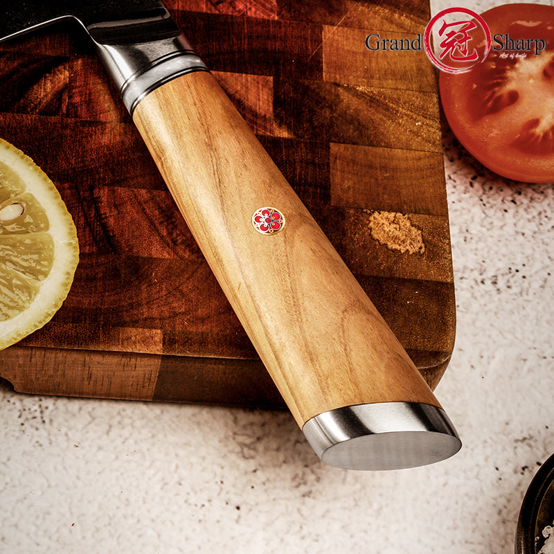 Grandsharp Professional 7 Inch Japanese 67 Layers Damascus Steel Kitchen Knife Santoku Knife With Resin and Oliver Wood Handle