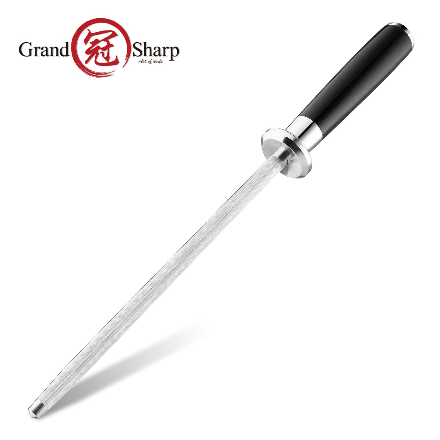 Grandsharp 8''Sharpener Rod #40 High Carbon Steel Black Pakka Wood Handle Use for sharpening knife scissors Honing Tool HRC-58
