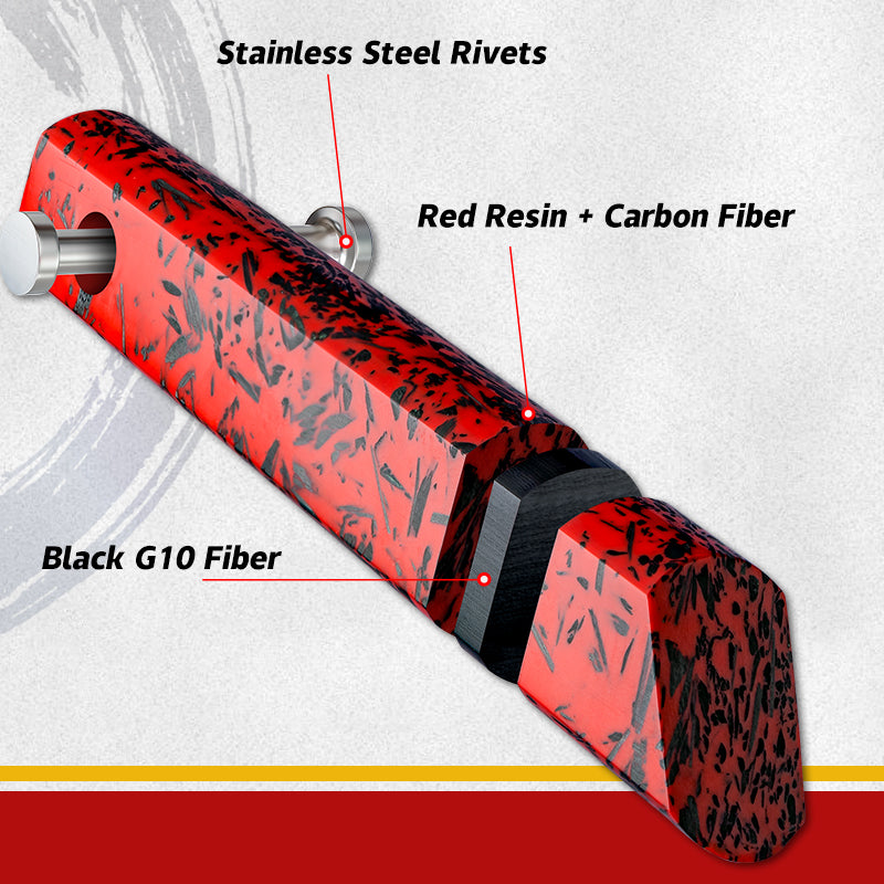 Grandsharp Premium 6 Inch Garasuki Knife 55 Layers Copper Damascus Steel Red Resin + Carbon Fiber Handle