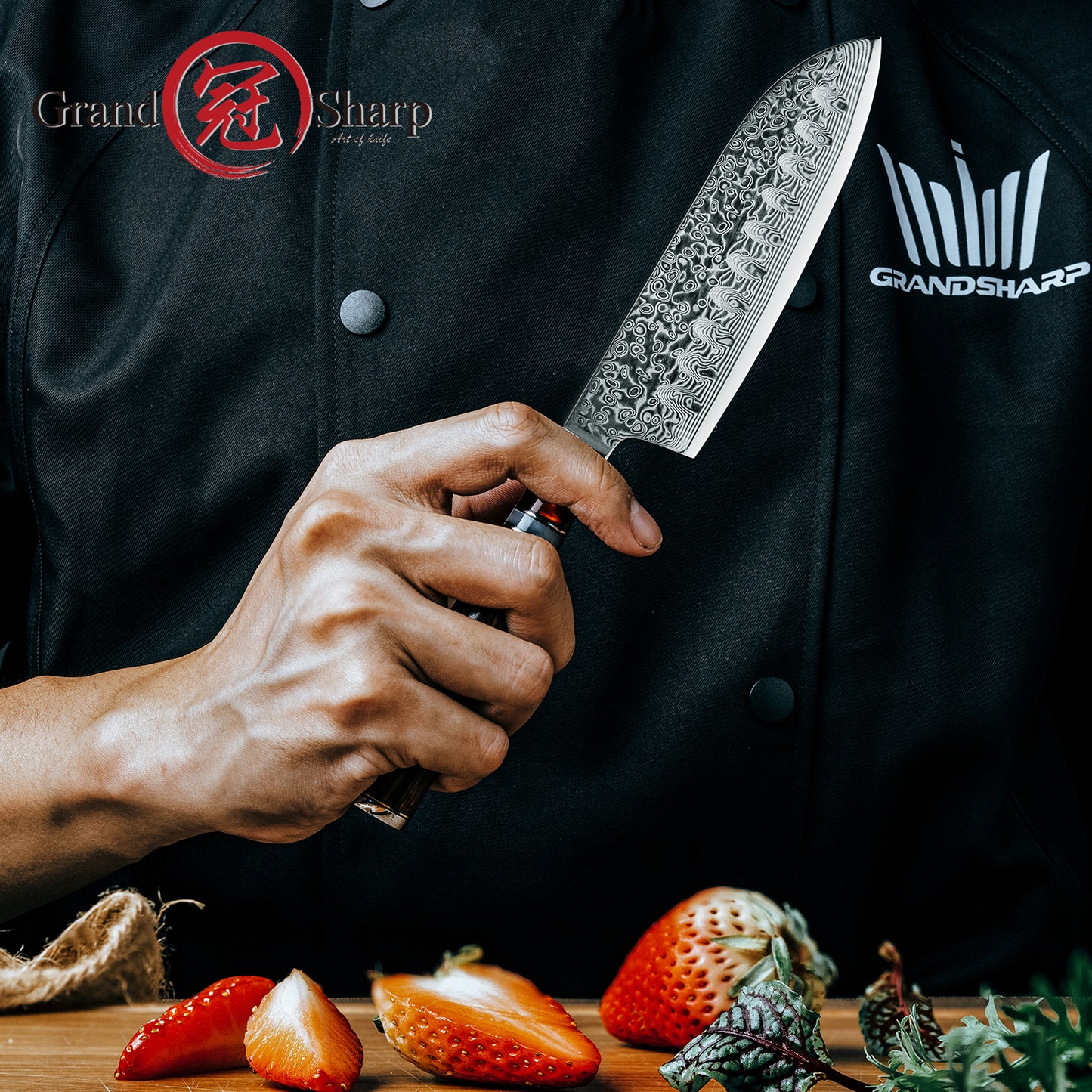 Grandsharp 5'' Santoku Knife 67 Layers AUS10 Damascus Steel Kitchen Chef Santoku Knives with Pakkawood Handle