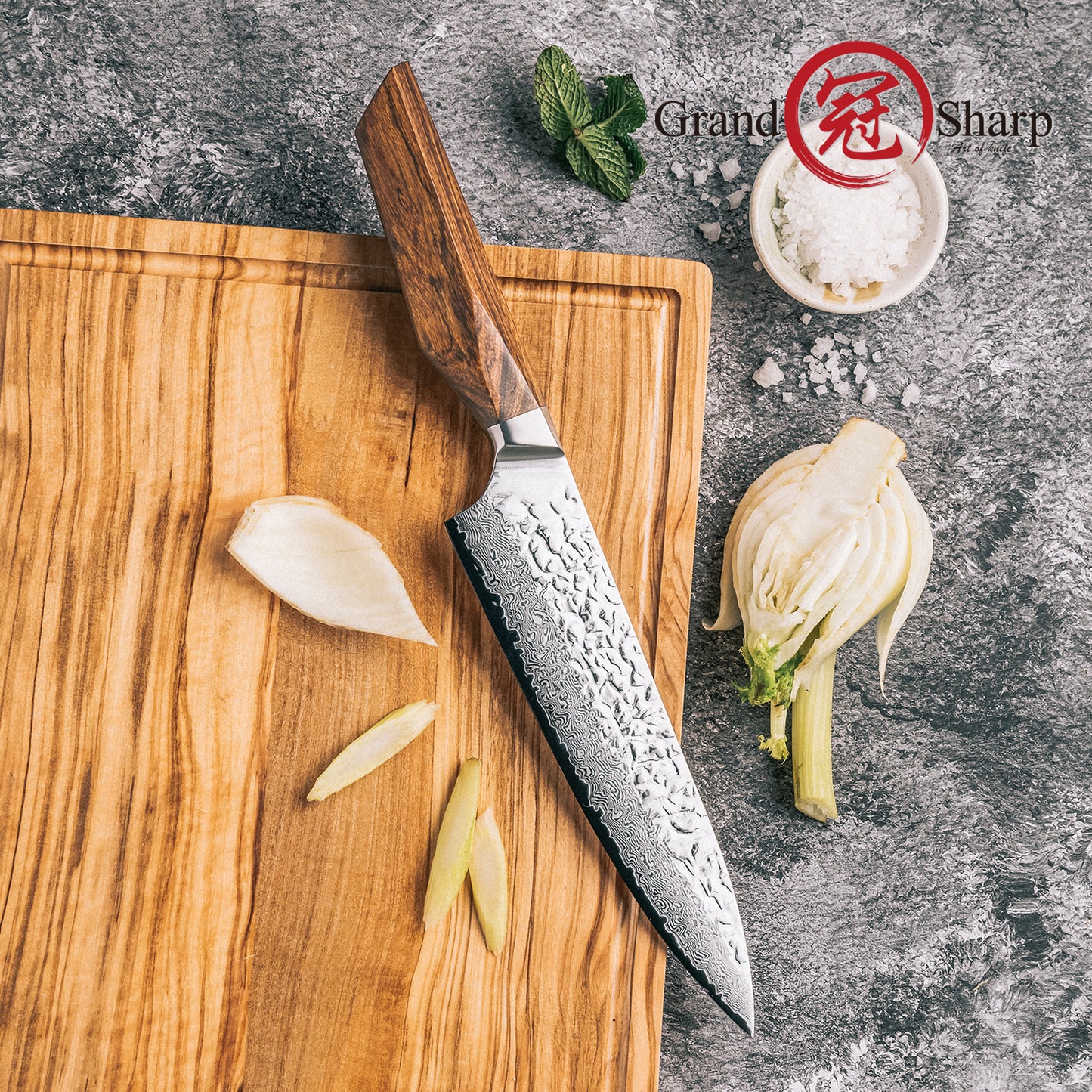 Grandsharp 8'' Kitchen Chef Knife Japanese AUS10 Steel Core Damascus Knife 67 Layers Africa Wood Handle