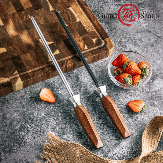Grandsharp 10 Inch Diamond Sharpening Rod with Rose Wood Handle