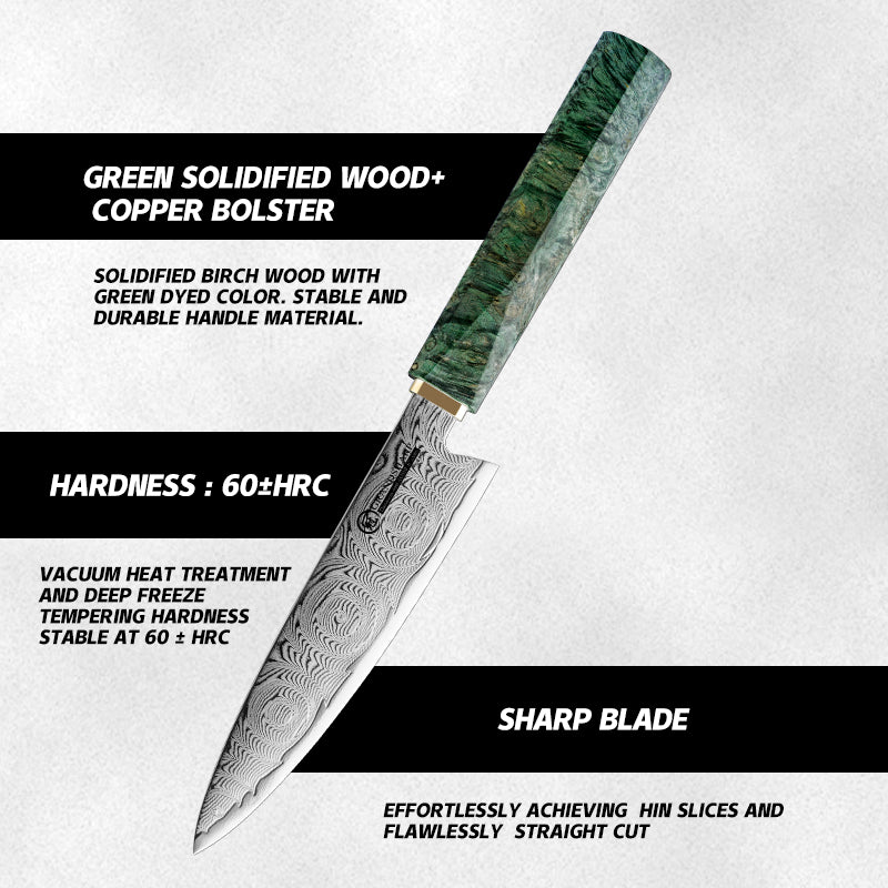 Grandsharp 5.6" Utility Knife 67 Layers Damascus 10cr15CoMov Steel Sharp Kitchen Household Knife with Solidified Wood Handle