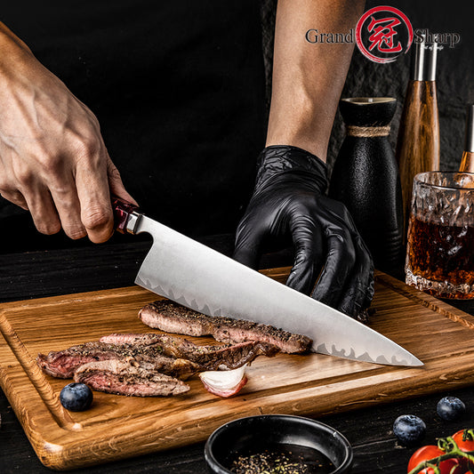 Grandsharp Handmade 8-Inch High Carbon 5 Layers Clad Steel Kitchen Chef Knife with Red Resin Handle
