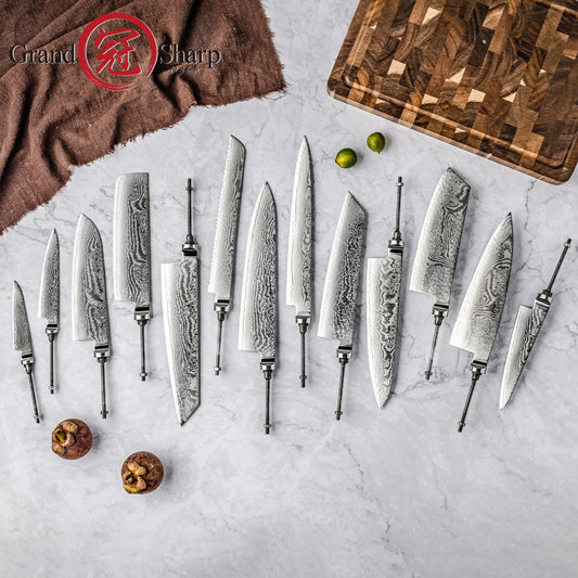 Premium DIY 67 Layers Damascus Steel Half Tang Blank Blade S35VN Powder Steel Core