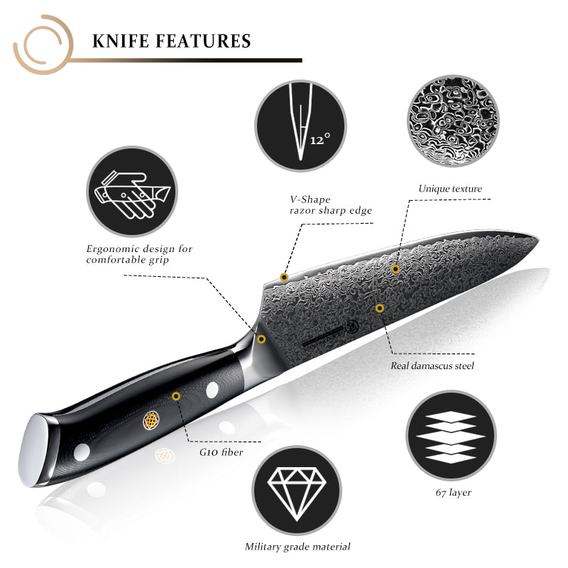 Grandsharp Damascus Knife Set 67 Layers AUS-10 Japanese Damascus Steel Chef Cleaver Boning Kiritsuke Santoku Kitchen Knives